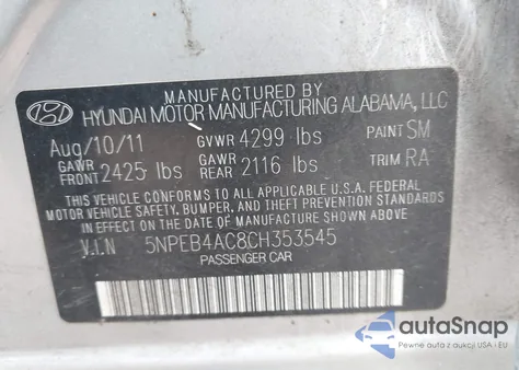 2012 Hyundai Sonata Gls from USA, damaged, VIN 5NPEB4AC8CH353545
